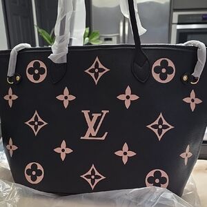 Black and Pink Floral Monogram Tote